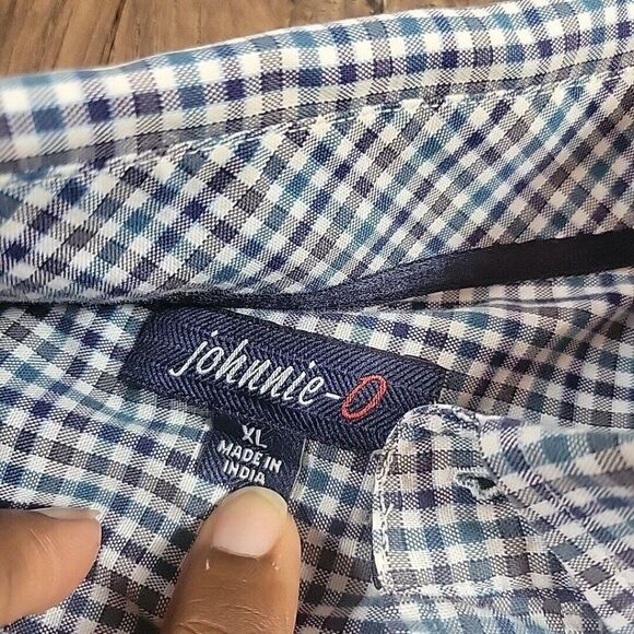 Johnnie-O Shirt Mens Small XL Blue Teal Plaid Long Slv Button Up Preppy LOGO - Picture 2 of 7